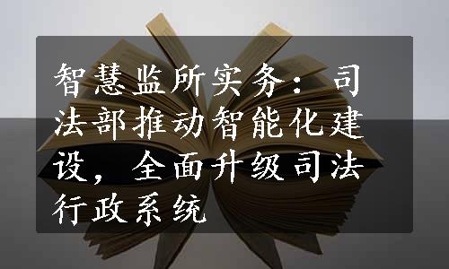 智慧监所实务：司法部推动智能化建设，全面升级司法行政系统