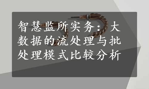 智慧监所实务：大数据的流处理与批处理模式比较分析