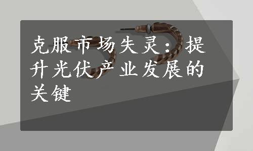 克服市场失灵：提升光伏产业发展的关键