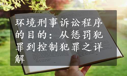 环境刑事诉讼程序的目的：从惩罚犯罪到控制犯罪之详解