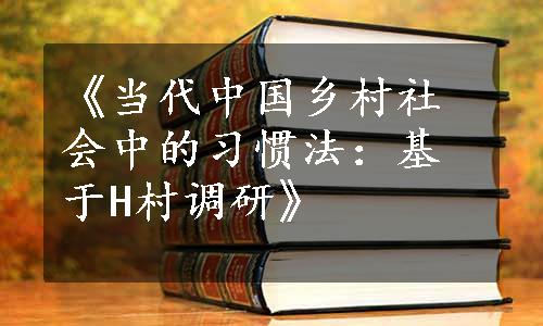 《当代中国乡村社会中的习惯法：基于H村调研》