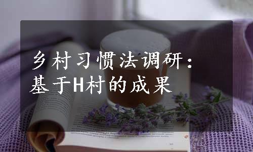 乡村习惯法调研：基于H村的成果