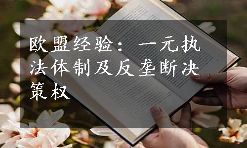 欧盟经验：一元执法体制及反垄断决策权