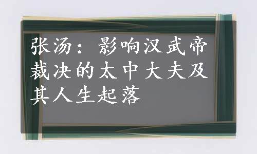 张汤：影响汉武帝裁决的太中大夫及其人生起落