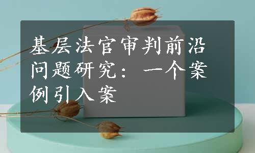 基层法官审判前沿问题研究: 一个案例引入案