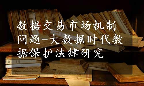 数据交易市场机制问题-大数据时代数据保护法律研究