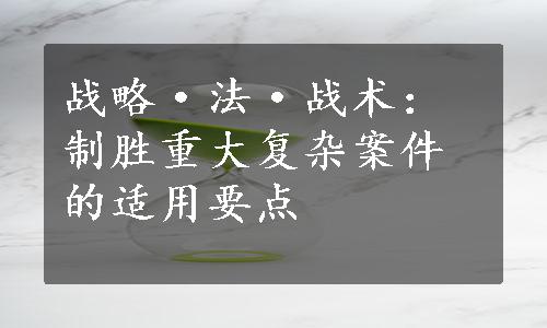 战略·法·战术：制胜重大复杂案件的适用要点