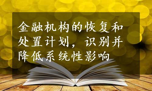 金融机构的恢复和处置计划，识别并降低系统性影响