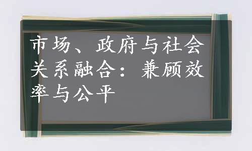 市场、政府与社会关系融合：兼顾效率与公平