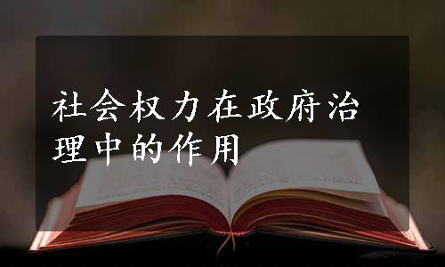 社会权力在政府治理中的作用