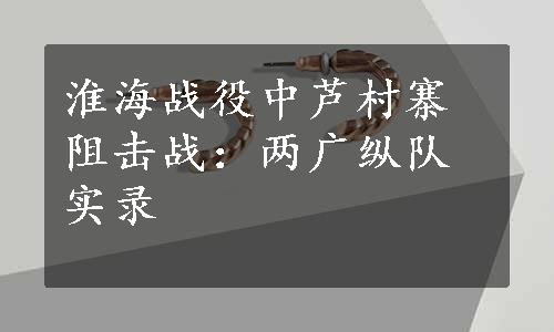 淮海战役中芦村寨阻击战：两广纵队实录