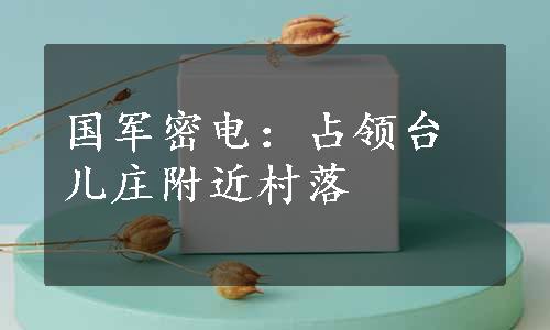 国军密电：占领台儿庄附近村落