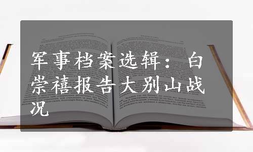 军事档案选辑：白崇禧报告大别山战况