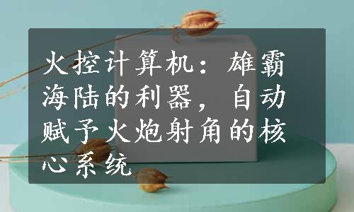 火控计算机：雄霸海陆的利器，自动赋予火炮射角的核心系统