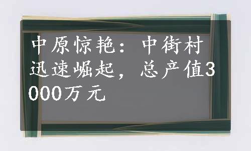 中原惊艳：中街村迅速崛起，总产值3000万元