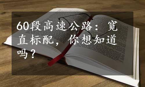 60段高速公路：宽直标配，你想知道吗？