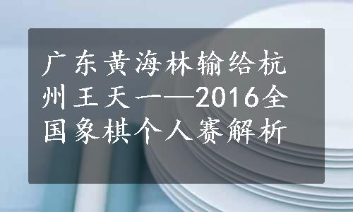 广东黄海林输给杭州王天一—2016全国象棋个人赛解析