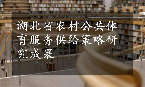 湖北省农村公共体育服务供给策略研究成果