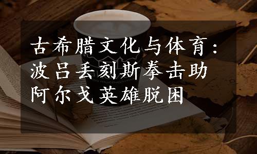 古希腊文化与体育:波吕丢刻斯拳击助阿尔戈英雄脱困