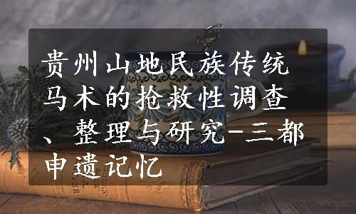 贵州山地民族传统马术的抢救性调查、整理与研究-三都申遗记忆