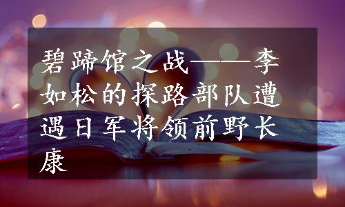 碧蹄馆之战——李如松的探路部队遭遇日军将领前野长康