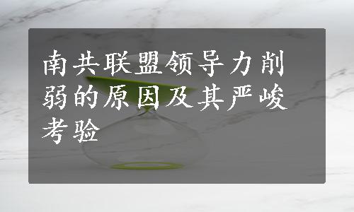 南共联盟领导力削弱的原因及其严峻考验