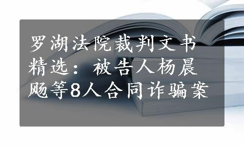 罗湖法院裁判文书精选：被告人杨晨飏等8人合同诈骗案