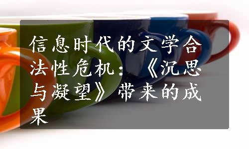 信息时代的文学合法性危机：《沉思与凝望》带来的成果