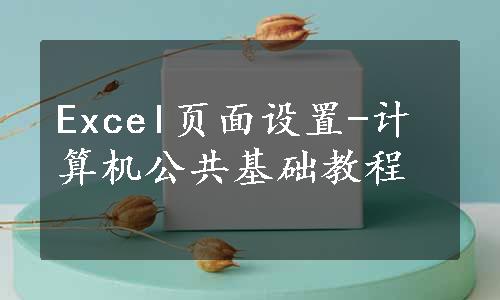 Excel页面设置-计算机公共基础教程