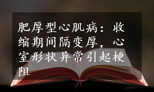 肥厚型心肌病：收缩期间隔变厚，心室形状异常引起梗阻