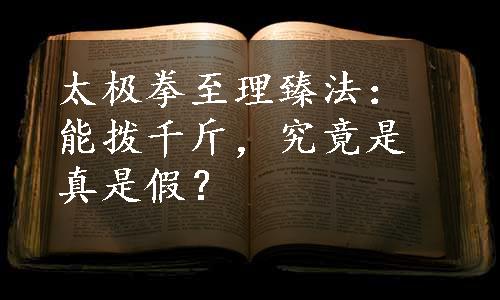 太极拳至理臻法：能拨千斤，究竟是真是假？