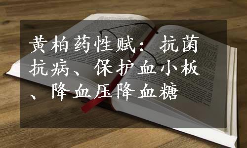 黄柏药性赋：抗菌抗病、保护血小板、降血压降血糖